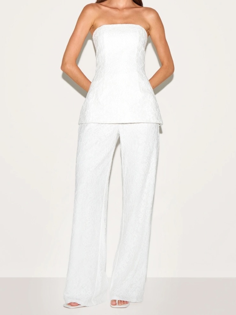 PrettyLittleThing White Lace Bandeau Straight Leg Jumpsuit NWT 6